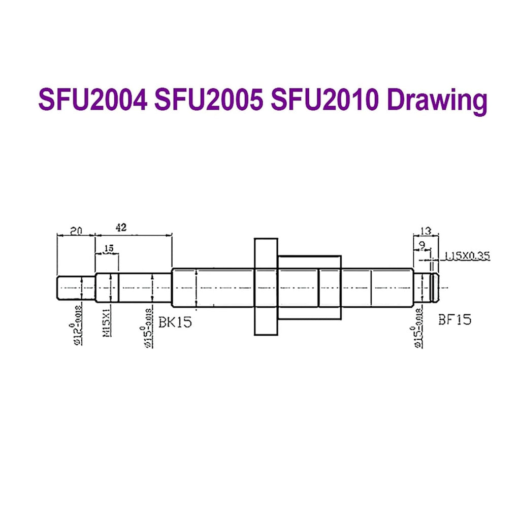 Ballscrew SFU2005 1000-2000mm Roller Screw with Single Ball Nut Dia 20mm Pitch 4mm 5mm 10mm 1Pcs(1150mm)