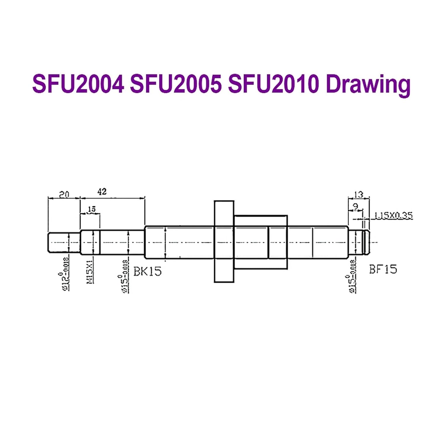 Ballscrew SFU2005 1000-2000mm Roller Screw with Single Ball Nut Dia 20mm Pitch 4mm 5mm 10mm 1Pcs(1150mm)