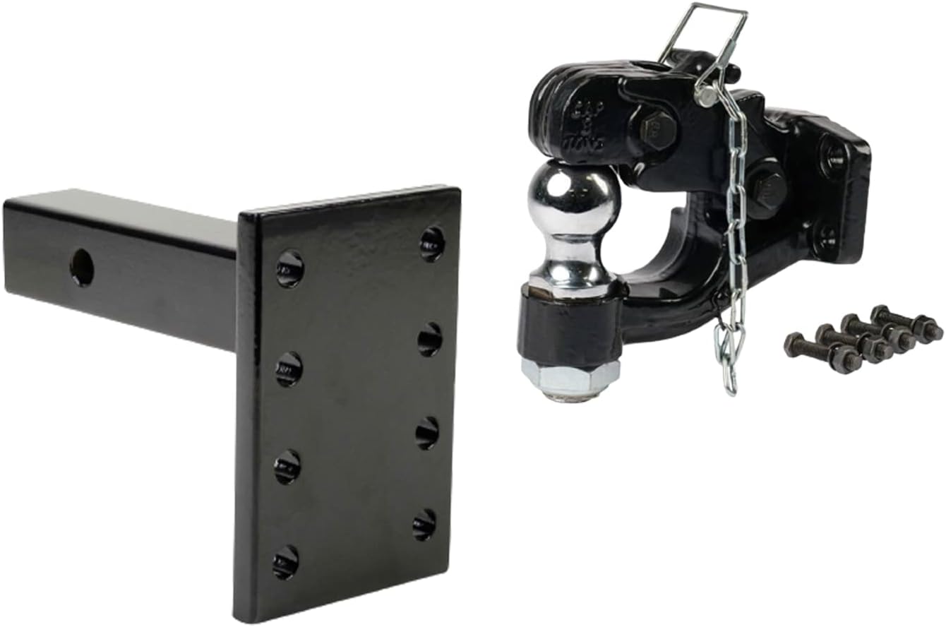 Mytee Products Mounting Plate with Pintle Hitch KIT: Pintle Hook Mounting Plate with 8 Ton 2 inch Ball for Trailers Bolt On Adjustable Pintle Hook Ball Combo - Powder-Coated, Heavy-Duty