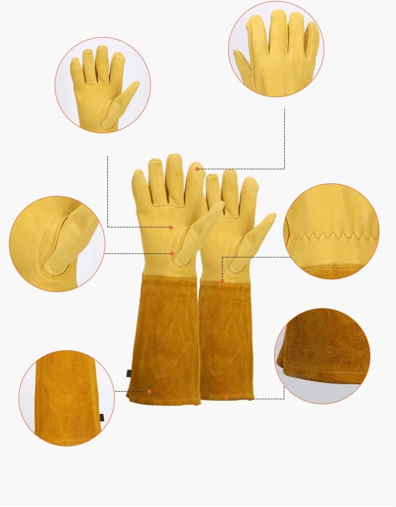Long Gardening Gloves for Men/Women Thornproof Rose Pruning Gauntlet Forearm Protective Garden Work Gloves (Color : Brown, Size : Large)