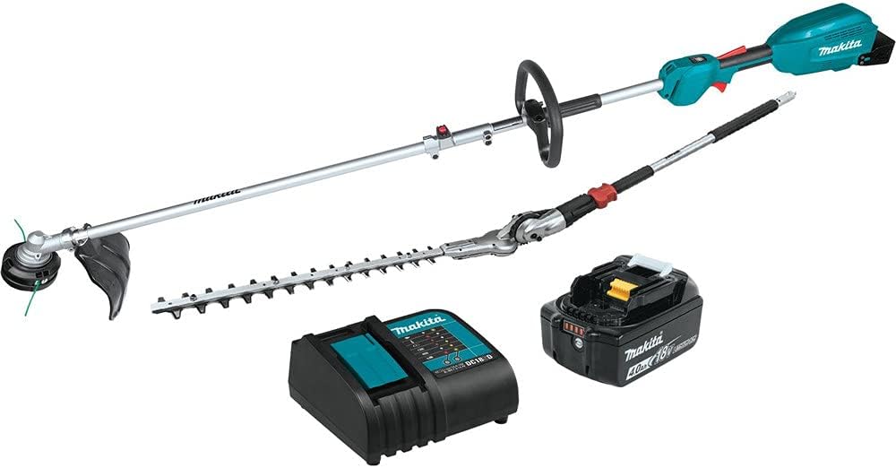 Makita XUX02SM1X2 18V LXT Lithium-Ion Brushless Cordless Couple Shaft Power Head Kit w/ 13' String Trimmer & 20' Hedge Trimmer Attachments (4.0Ah)
