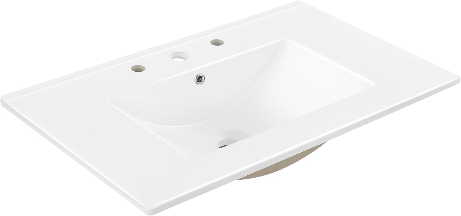 JONATHAN Y Ancillary 30 in. W x 18.25 in. D Ceramic Vanity Sink Top with 3-Hole Rectangular Single Sink Basin, White SNK1002A