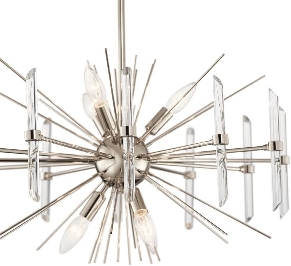 Kichler Eris 6-Light Chandelier with Optical Crystal Rods in Polished Nickel, Modern Mid Century Dining Room Light Fixture for Living Room or Foyer (23.5' x 16.5' x 23.5'), 44275PN