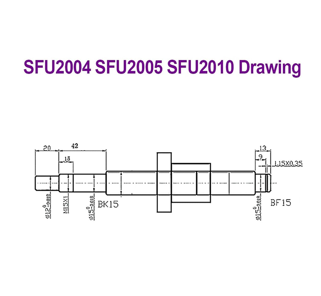 Metal Ball Screw nut Ball Screw SFU2010 550-8000mm C7 Roller Screw with Single Ball Nut Dia 20mm Pitch 10mm for CNC Parts(800mm)