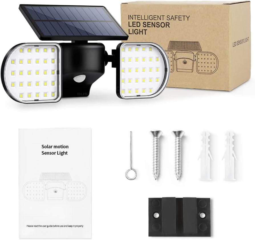 Outdoor Solar Light,LED Lamp Flood Motion Sensor Twin Panel Security 360°Adjustable Wall Spotlight IP65 Waterproof,3 Adjustable Colors, Wide-Angle Security LED Flood Light with Remote Control,2PCS