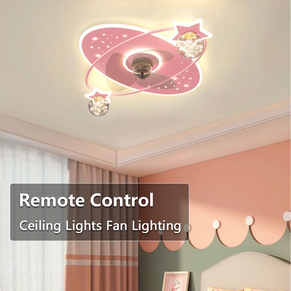 Pink Ceiling Fans with Lights 50W LED Dimmable Ceiling Lighting Remote 6 Speeds Mute Ceiling Fan for Kids Room Girls Bedroom Nursery