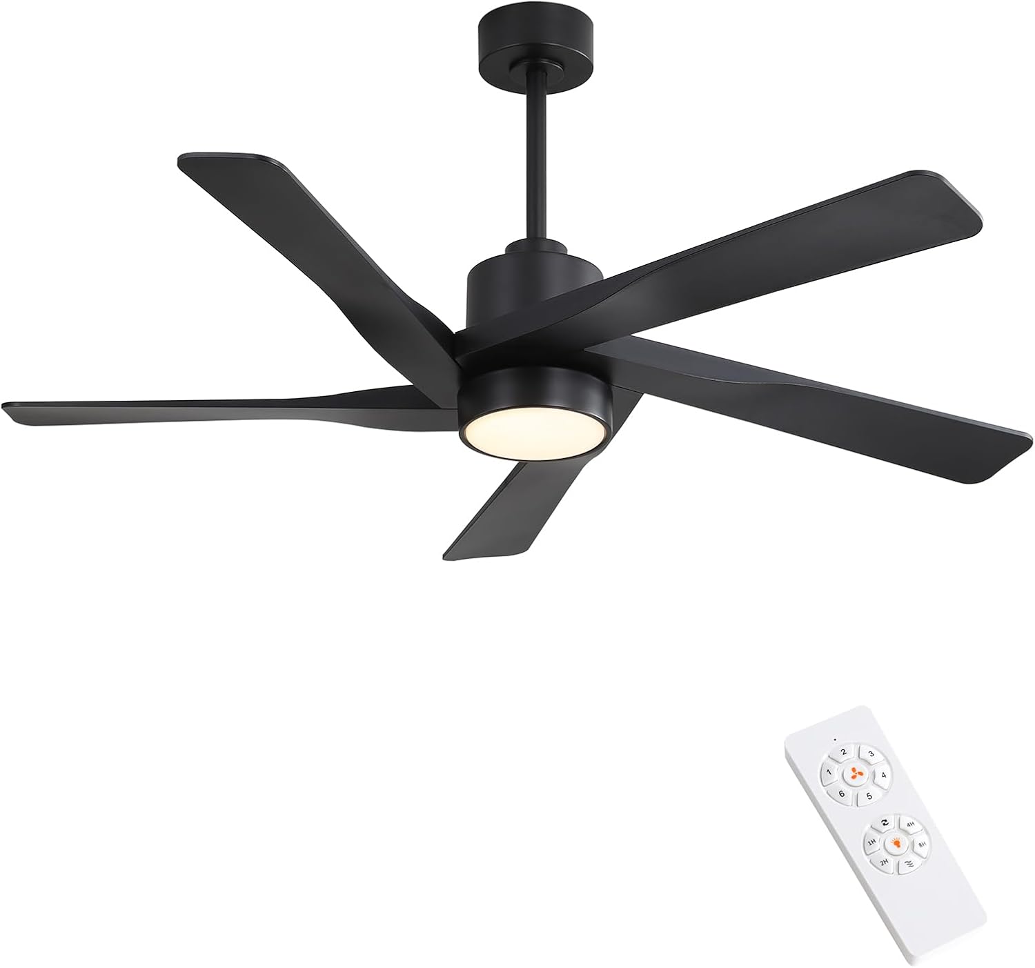 WINGBO 64' ABS DC Ceiling Fan with Lights, 5 Blade ABS Plastic Ceiling Fan with Remote, 6-Speed Reversible DC Motor, LED Ceiling Fans for Kitchen Bedroom Living Room, Matte Black