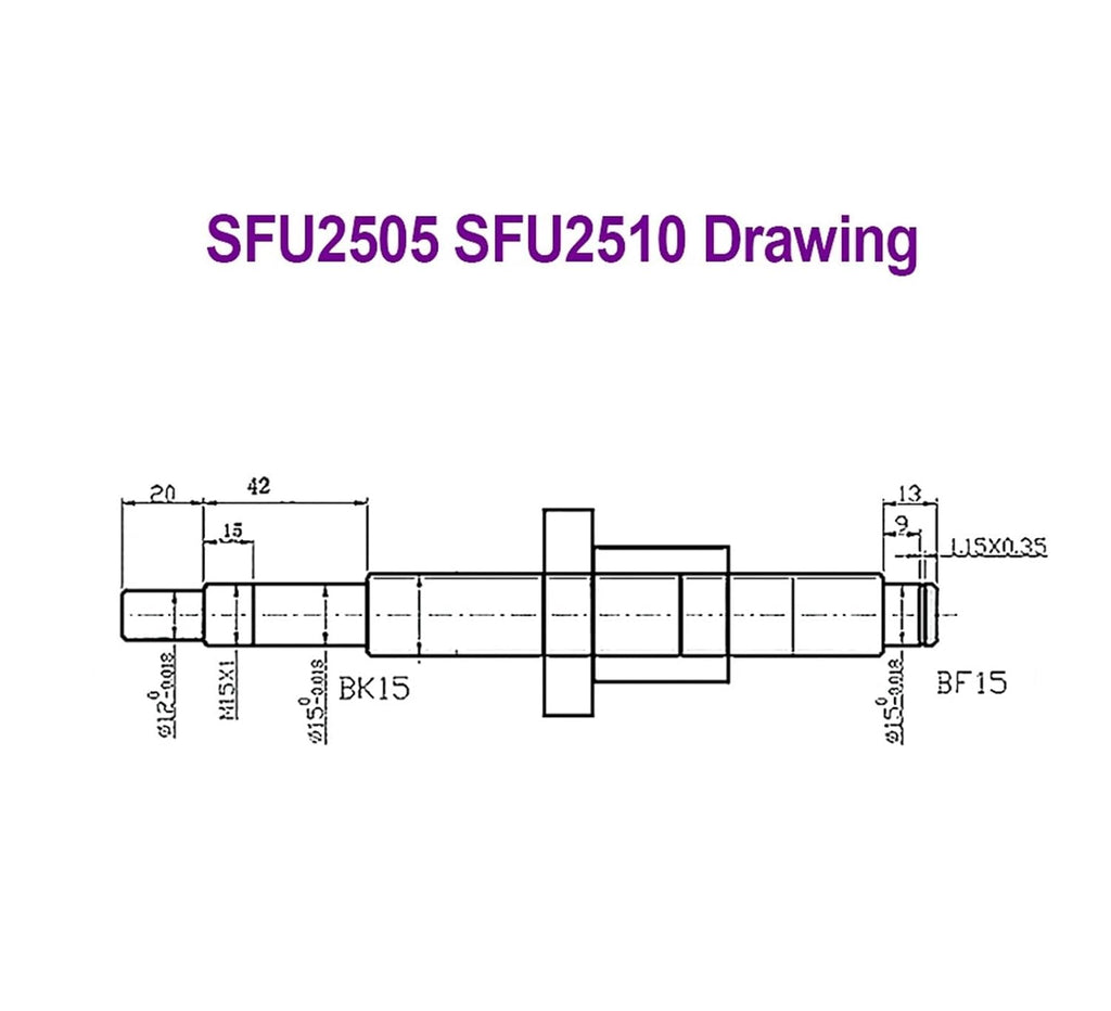 Metal Ball Screw nut Ball Screw SFU2510 100-500mm C7 Roller Screw with Single Ball Nut Dia 25mm Pitch 10mm for CNC Parts(450mm)