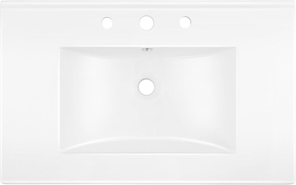 JONATHAN Y Ancillary 30 in. W x 18.25 in. D Ceramic Vanity Sink Top with 3-Hole Rectangular Single Sink Basin, White SNK1002A