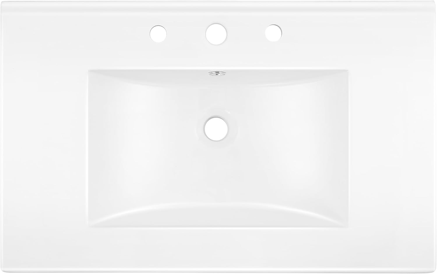 JONATHAN Y Ancillary 30 in. W x 18.25 in. D Ceramic Vanity Sink Top with 3-Hole Rectangular Single Sink Basin, White SNK1002A