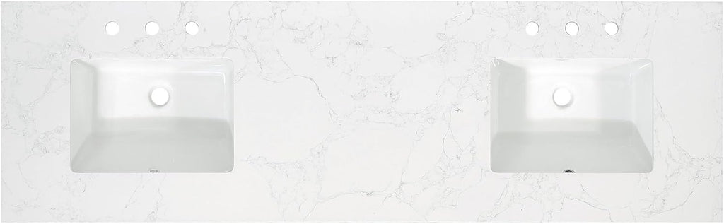 Altair Design Ceres 73' Engineered Stone Vanity Top in Grain White with Double White Sinks