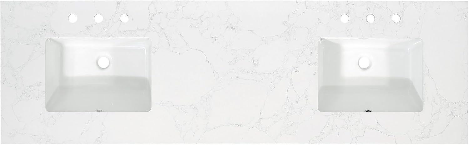 Altair Design Ceres 73' Engineered Stone Vanity Top in Grain White with Double White Sinks