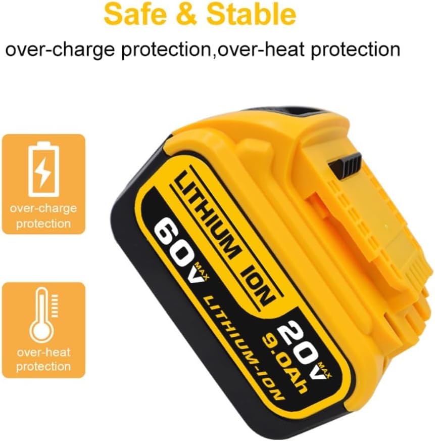 20V/60V Replacement Lithium Compatible with Dewalt DCB606 DCB612 DCB609 205 DCB204 DCB206 Cordless Power Reciprocating Saw Angle Grinder Tool Packs(2pcs 9000mAh)