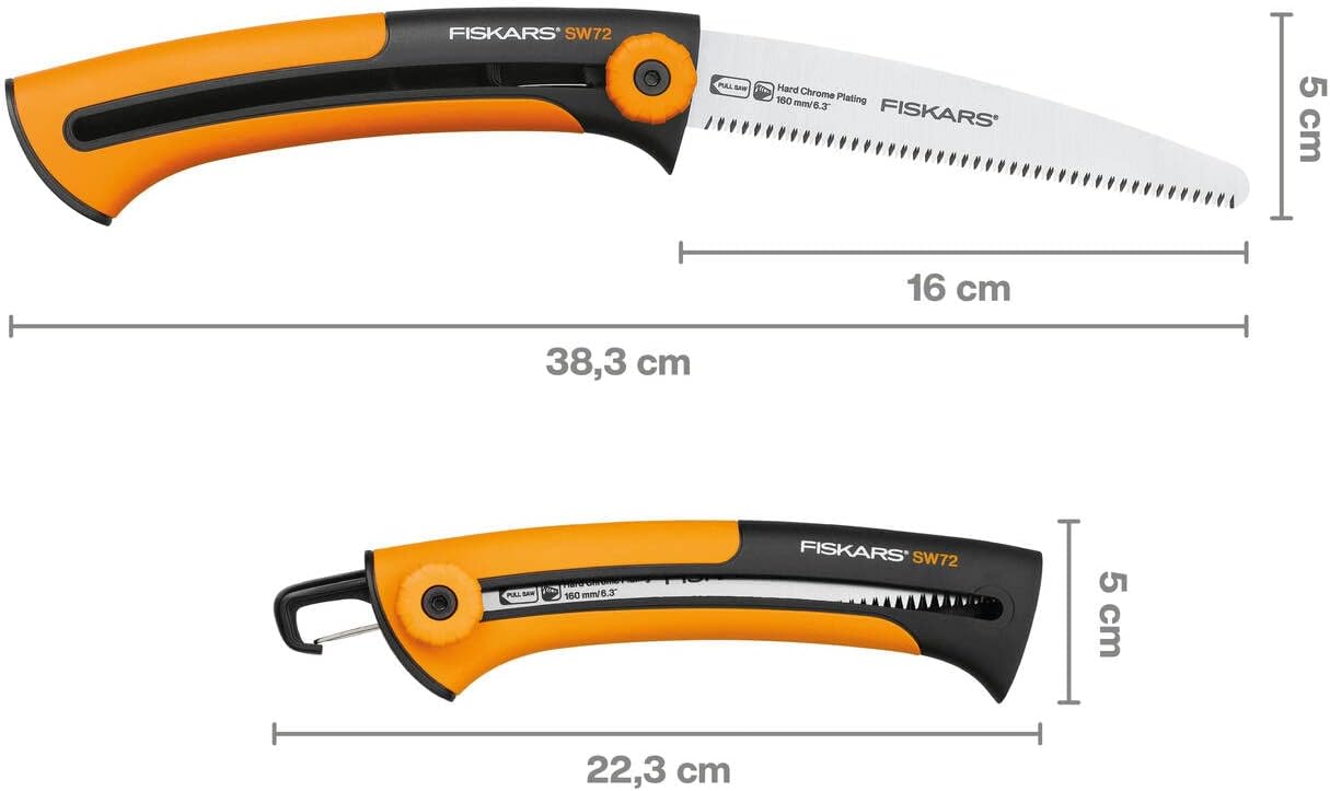 Fiskars Hand Saw for Wooden Strips and Panels, Fine Toothing, Saw Blade Length 16 cm, Retractable, Stainless Steel Saw Blade/Plastic Handle, Black/Orange, Xtract, SW72, 1000612