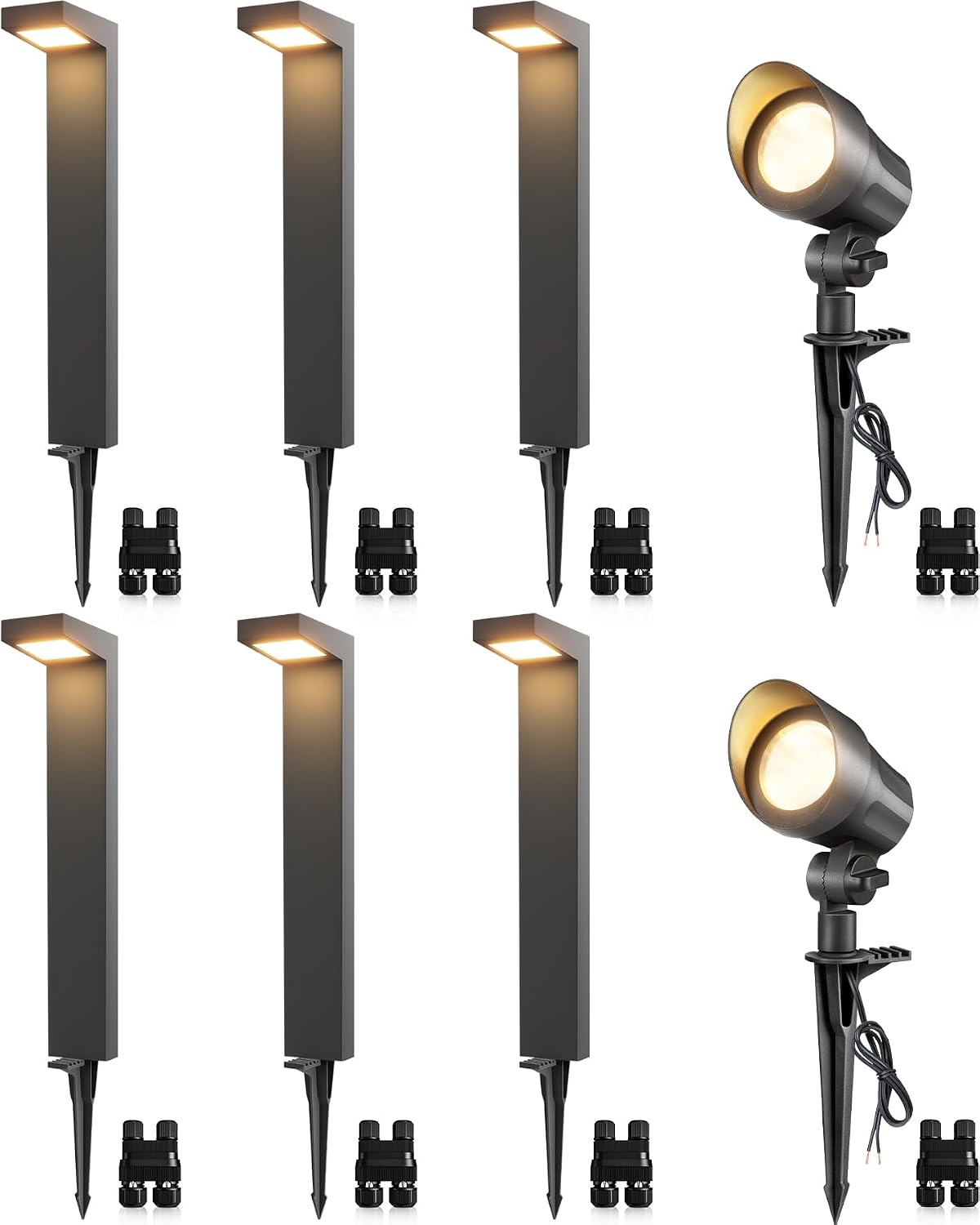 SUNVIE LED Low Voltage Landscape Lighting Kit 12V-24V Aluminum Low Voltage Landscape Lights Wired, 3000K Outdoor Pathway Lights Spotlights with Connectors Waterproof for Patio Yard Garden, 8 Pack