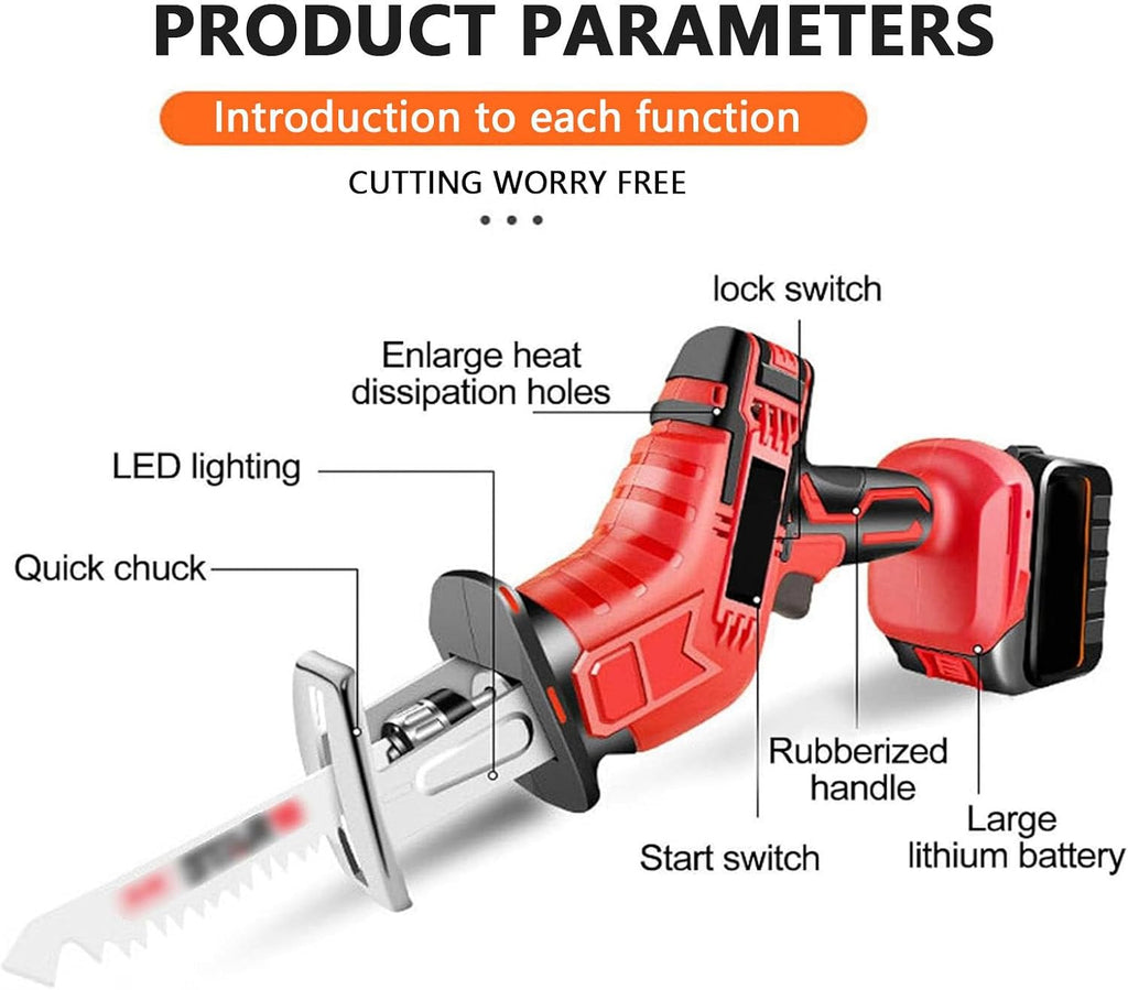 Cordless Reciprocating Saw- Led Illuminated, Electric Saber Saw Set, Cutting Electric Saw,for Cutting Bones/Branches/Metal Pipes Variable Speed