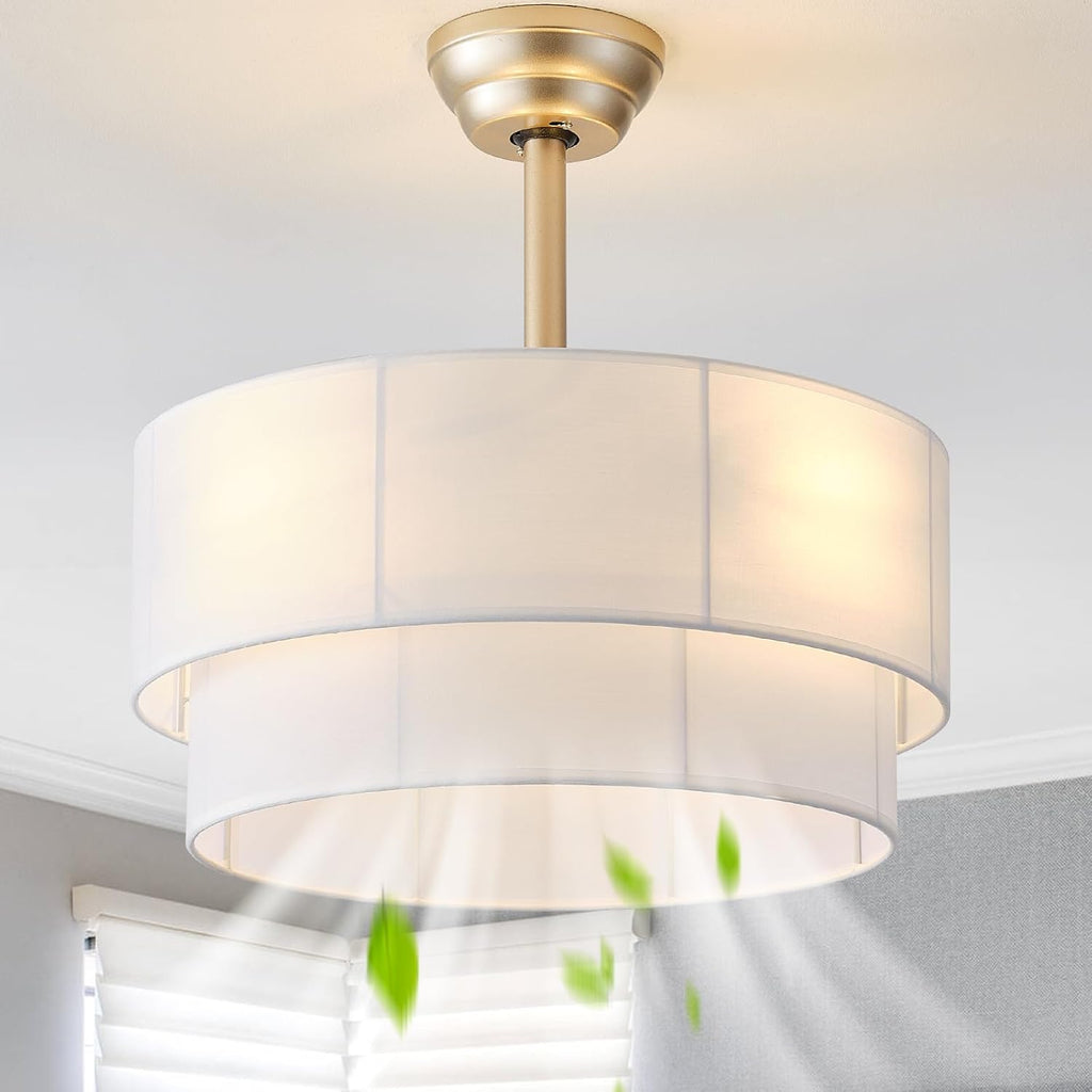 20' Boho Ceiling Fans with Lights, Fabric Fandelier Chandelier Ceiling Fan with Light Remote Control, Caged with 6 Speeds for Bedroom, Nursery(White)