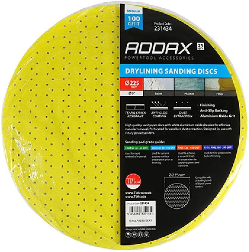 TimCo Drylining Sanding Discs 100 Grit Yellow - 225mm