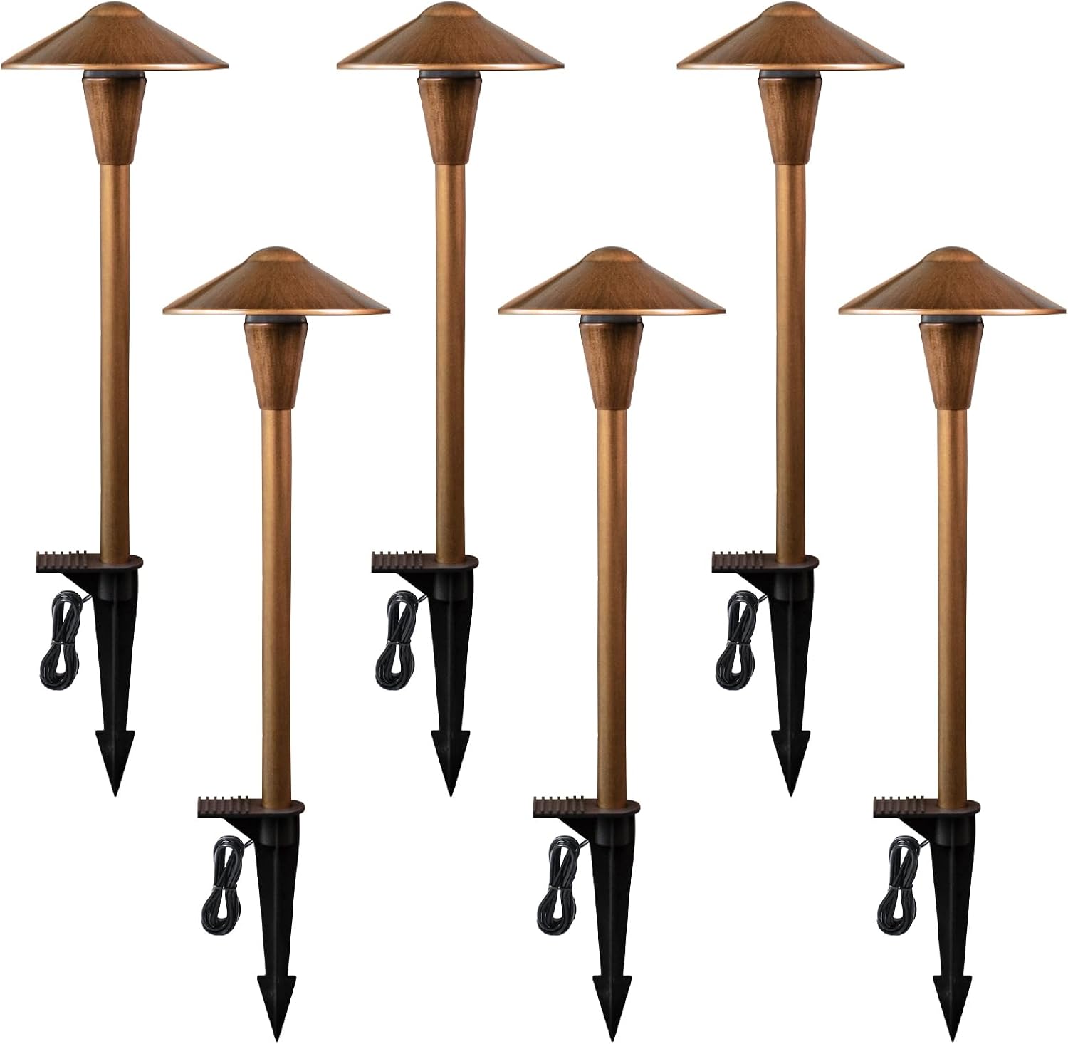 Low Voltage Pathway Lights 6 Pack, 12–24V 150lm Wired LED Landscape Path Lights with Premium Brass Finish, 3CCT Adjustable, Wet Location Rated for Outdoor Walkway, Yard, Garden & Driveway Edge