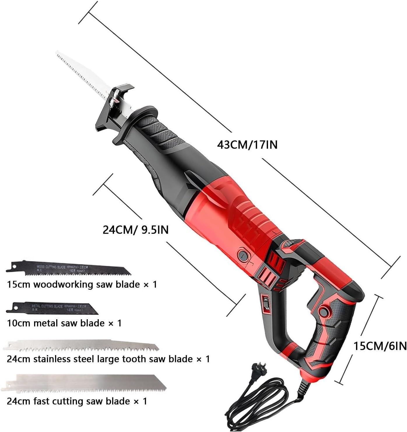 1050W Variable Speed Corded Butcher Bone Saw, Reciprocating Saw Bone Machine, Meat Saw Machine for Bone Cutting, W/4 Saw Blades
