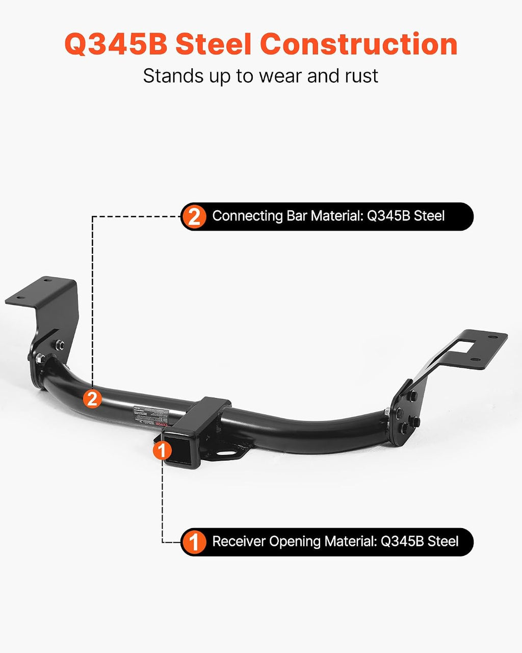 VEVOR Class 3 Trailer Hitch, 2-Inch Receiver, 6000 lbs, Q345B Steel Tube Frame, Compatible with 2012-2016 Honda CR-V, Multi-Fit Hitch to Receive Ball Mount, Cargo Carrier, Bike Rack, Tow Hook, Black