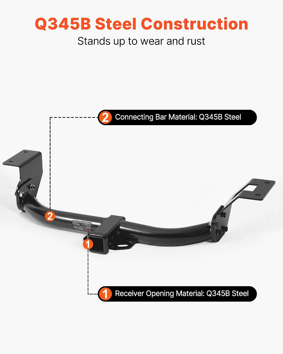 VEVOR Class 3 Trailer Hitch, 2-Inch Receiver, 6000 lbs, Q345B Steel Tube Frame, Compatible with 2012-2016 Honda CR-V, Multi-Fit Hitch to Receive Ball Mount, Cargo Carrier, Bike Rack, Tow Hook, Black