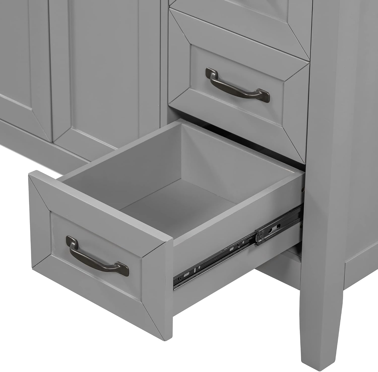 36' Bathroom Vanities Cabinet with Ceramic Sink Top, Two Doors and Three Drawers, Soft-Closing Door, Solid Wood Legs, Gray