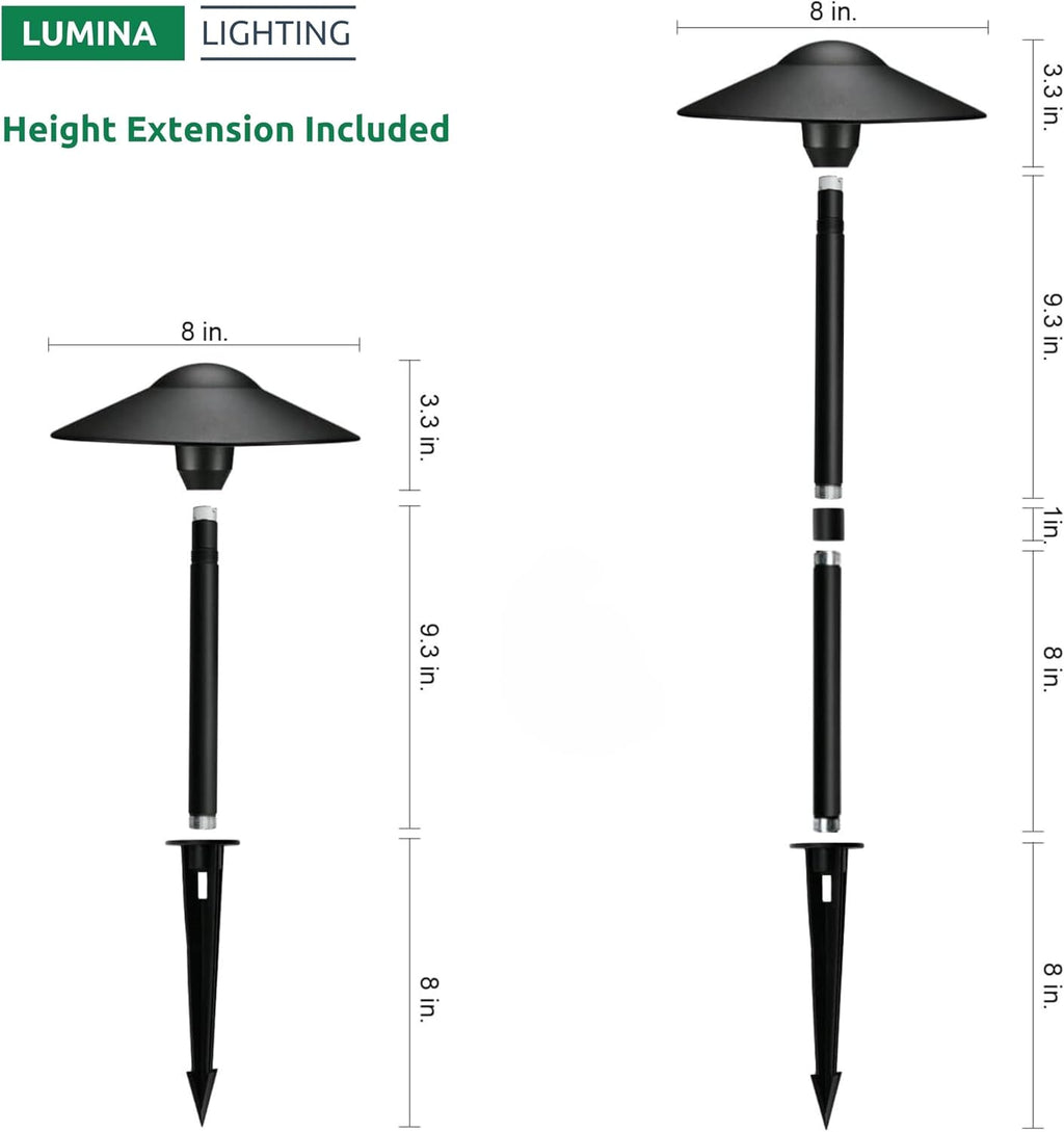 Lumina Lighting® 3W Landscape Lighting 12V Landscape Lights Low Voltage Landscape Path Lights Warm White Waterproof Outdoor Replaceable G4 LED Bulb for Garden Pathway Lawn Yard (Black, 8-Pack)