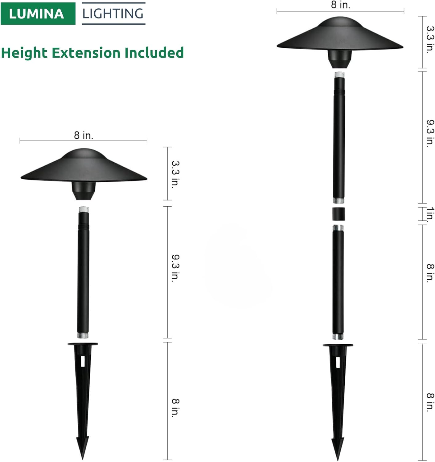 Lumina Lighting® 3W Landscape Lighting 12V Landscape Lights Low Voltage Landscape Path Lights Warm White Waterproof Outdoor Replaceable G4 LED Bulb for Garden Pathway Lawn Yard (Black, 8-Pack)