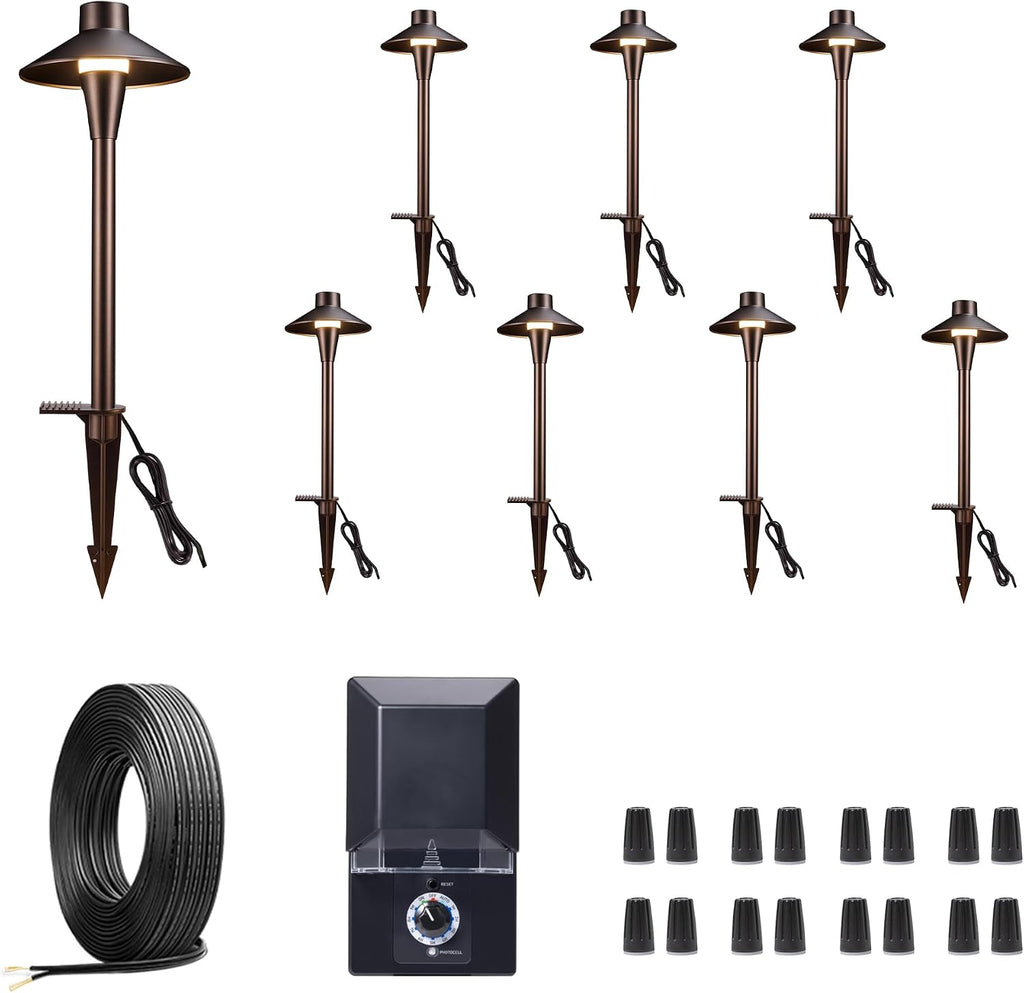 Outdoor Path Lights Kit, 8 Pack 3CCT LED Landscape Pathway Lights and 100W Transformer and 100FT Cable and 30 Wire Connectors, 12V Low Voltage Waterproof Aluminum for Backyard Patio