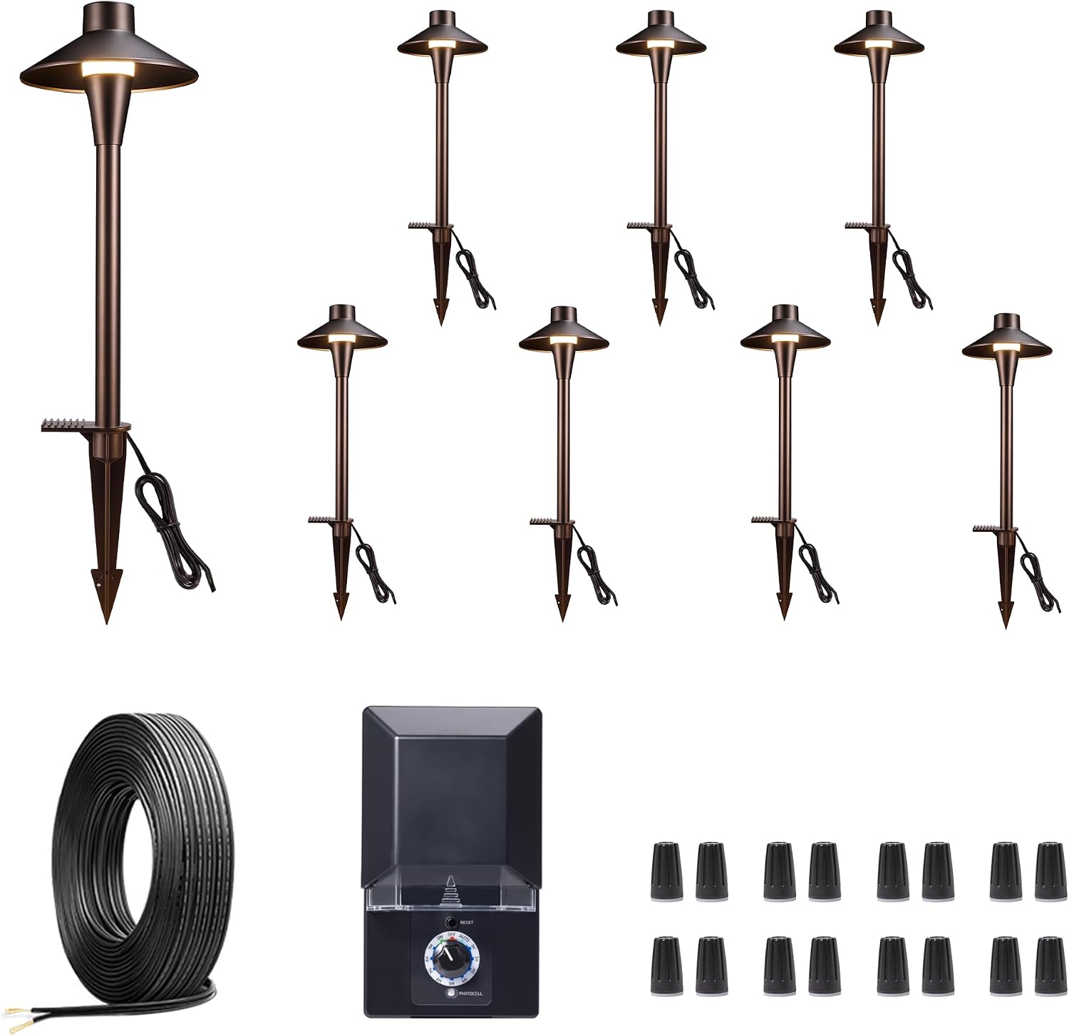 Outdoor Path Lights Kit, 8 Pack 3CCT LED Landscape Pathway Lights and 100W Transformer and 100FT Cable and 30 Wire Connectors, 12V Low Voltage Waterproof Aluminum for Backyard Patio