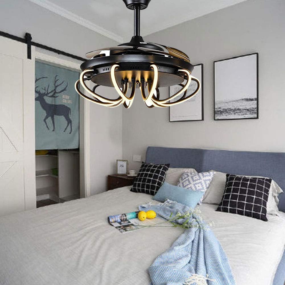 Ceiling Fan with Light 42 Inch Industrial Ceiling Fan Retractable Blades Vintage Cage Chandelier Fan with Remote Control, 5 Edison Bulbs Needed, Not Included, Black (black1)