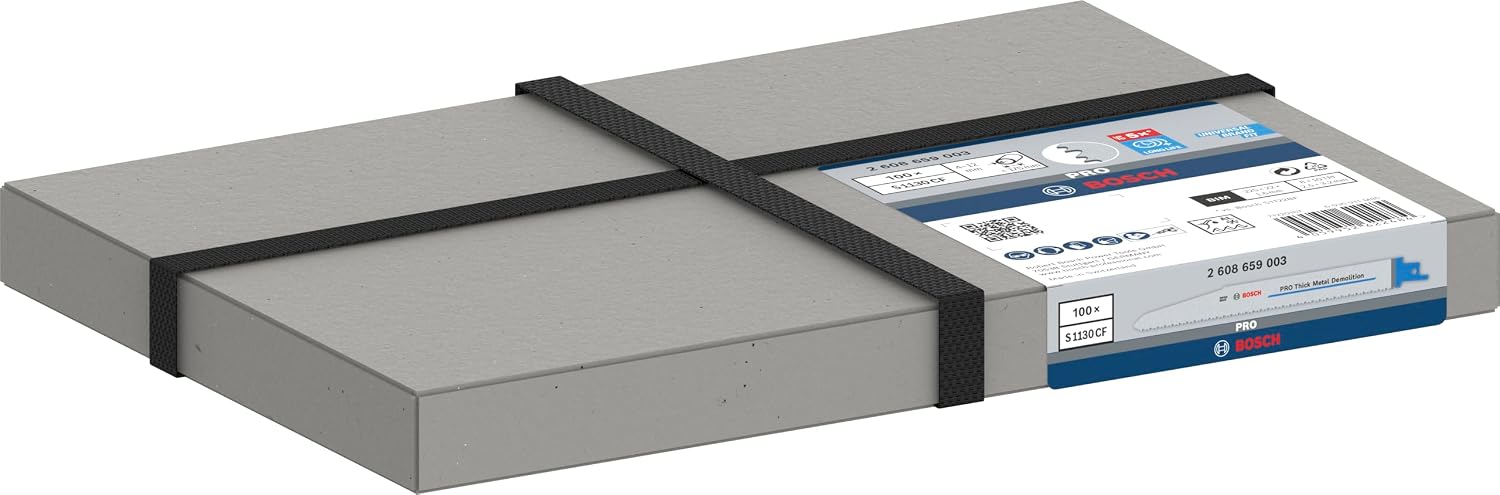 Bosch 100x PRO Thick Metal S1130CF Demolition Reciprocating Saw Blade (for Metal Pipes and Profiles, Non-Ferrous Metals, Length 225 mm, Professional Accessory Reciprocating Saw)