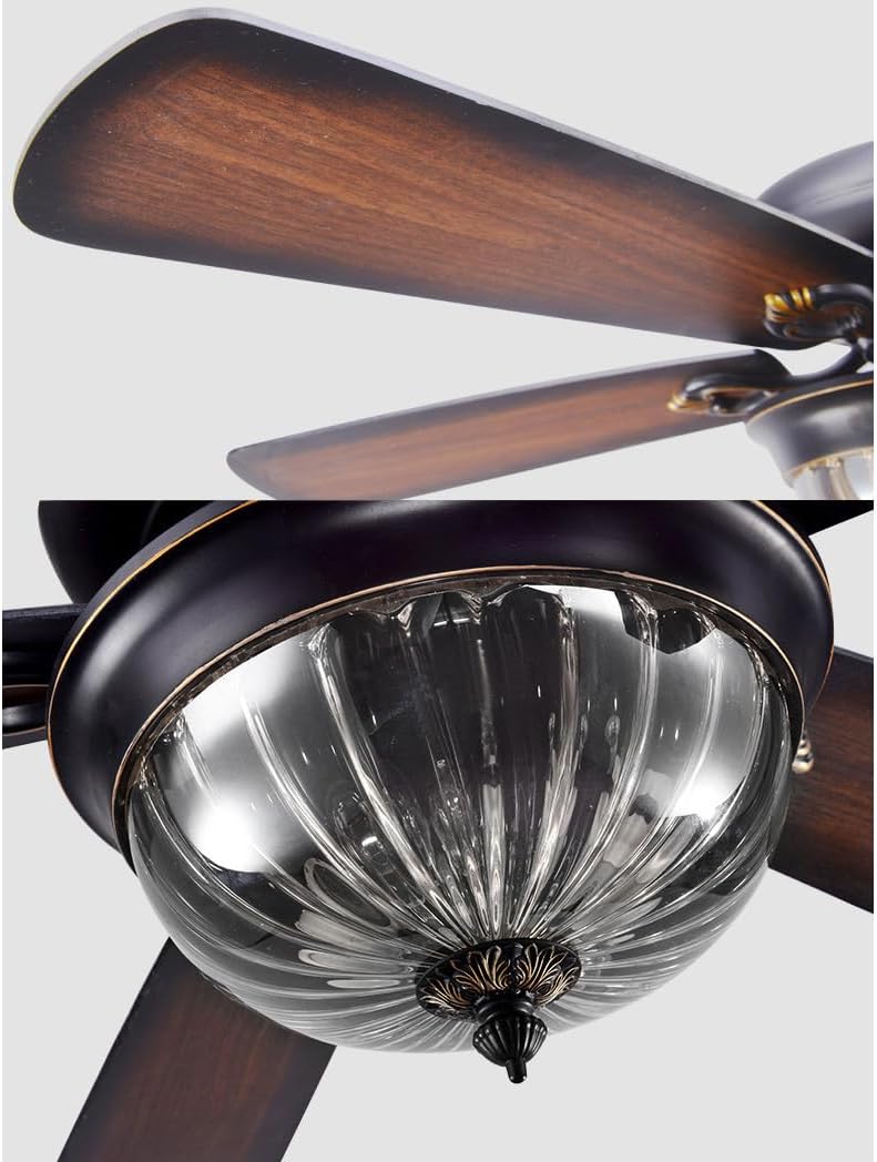 52 INCH Mid Century Modern Fandelier Ceiling Fan with Light Reversible Wood Blades Rustic Farmhouse Fan Chandelier Amber Glass Fan Light for Living Room Bedroom Dining Room Indoor