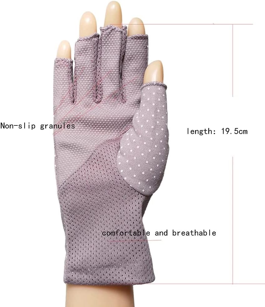 Women's Cotton dot Fingerless Half Finger anti-Skid Sun Protection Printing thin Short Driving Gloves