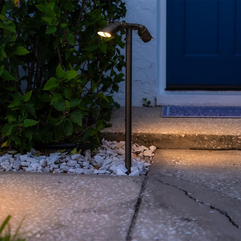 VOLT Twinnovator 12V Adjustable Cast Brass Path Light (Bronze) with 2W 2700K MR11 LED Bulbs for Low Voltage Landscape Lighting on Outdoor Pathway, Walkway, Garden, Driveway or Patio