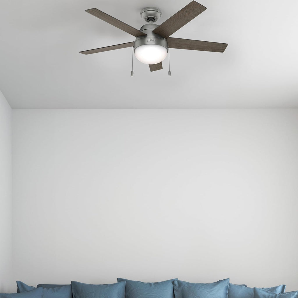 Hunter Fan 46 inch Contemporary Low Profile Ceiling Fan with Light Kit in Matte Silver (Renewed)