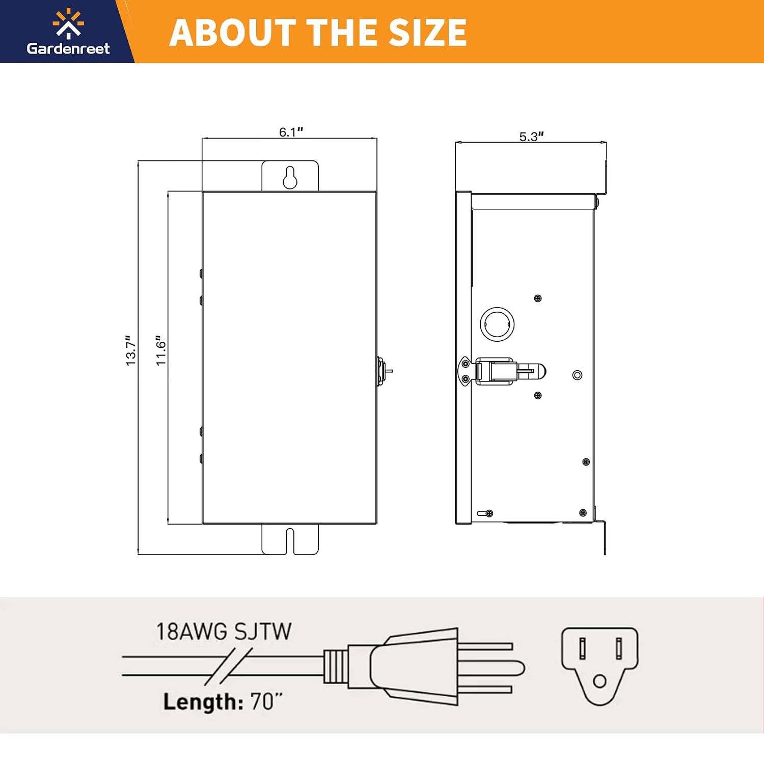 Gardenreet 150W Low Voltage Landscape Lights Transformer - ETL Listed IP65 Multi-Tap (120V AC to 12V-13V-14V-15V AC) with Mechanical Timer, Stainless Steel Shield for Outdoor Spotlight, Pathway Light