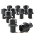Two-Piece 28mm Sleeve Flanged Wheel Nuts 10PCS, M22x1.5 Hex:33mm Black for Heavy Duty Truck Semi Truck Fit Dual Alcoa Aluminum Wheels with Hub Piloted Seat & 26mm Bolt Hole Size
