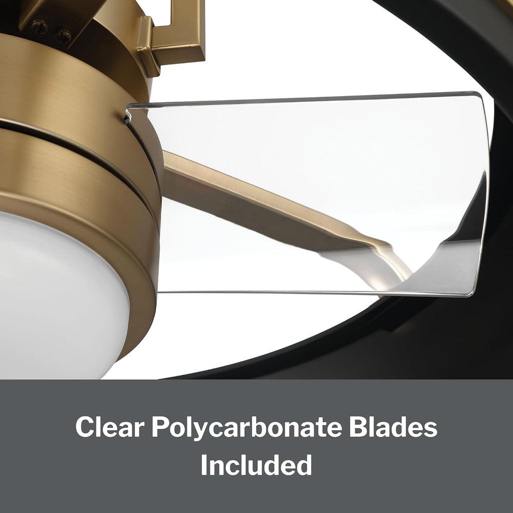 Craftmade TYL24FBSB3-NWF Taylor 24 Inch 3 Blade Indoor Fandelier | Flat Black/Satin Brass Finish with Clear Acrylic Blades | Integrated 1167 Lumens LED 3000K | Remote Included | DC Motor Ceiling Fan