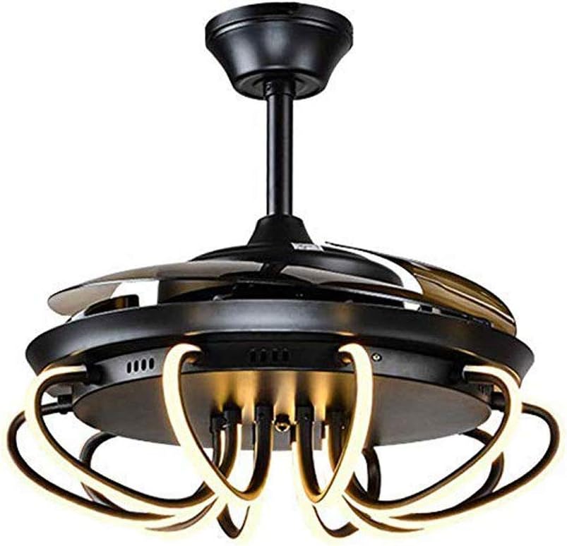 Ceiling Fan with Light 42 Inch Industrial Ceiling Fan Retractable Blades Vintage Cage Chandelier Fan with Remote Control, 5 Edison Bulbs Needed, Not Included, Black (black1)