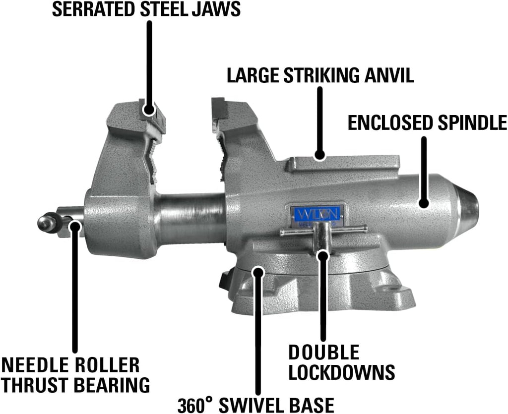 Wilton Mechanics Pro Bench Vise, 8' Jaw Width, 8-1/2' Jaw Opening, 4-1/2' Throat (Model 880M), Grey