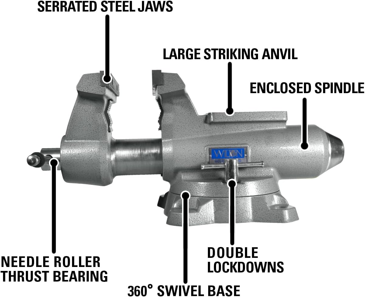 Wilton Mechanics Pro Bench Vise, 8' Jaw Width, 8-1/2' Jaw Opening, 4-1/2' Throat (Model 880M), Grey