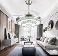 42 Inch LED Crystal Ceiling Fan Light with Remote Control, 3 Color Change 3 Speed Retractable Ceiling Fandelier Lighting for Livingroom Diningroon Bedroom