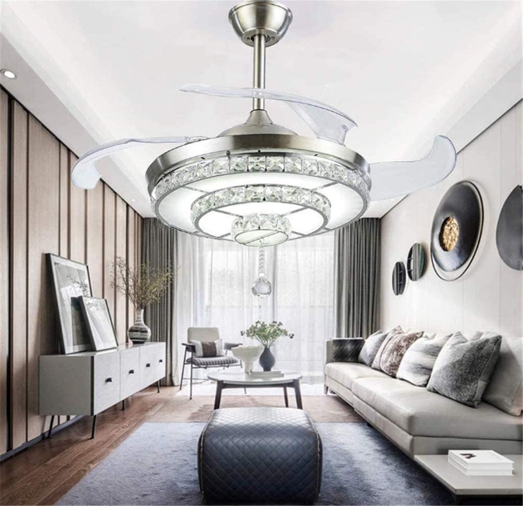 42 Inch LED Crystal Ceiling Fan Light with Remote Control, 3 Color Change 3 Speed Retractable Ceiling Fandelier Lighting for Livingroom Diningroon Bedroom