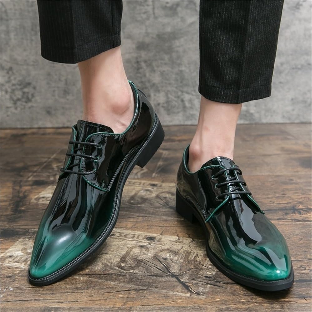 Mens Anti Slip Oxford Shoes PU Leather Lace Up Uniform Work Shoes Plain Toe for Outdoor Safety and Professional Non Slip Workwear(Green,8)