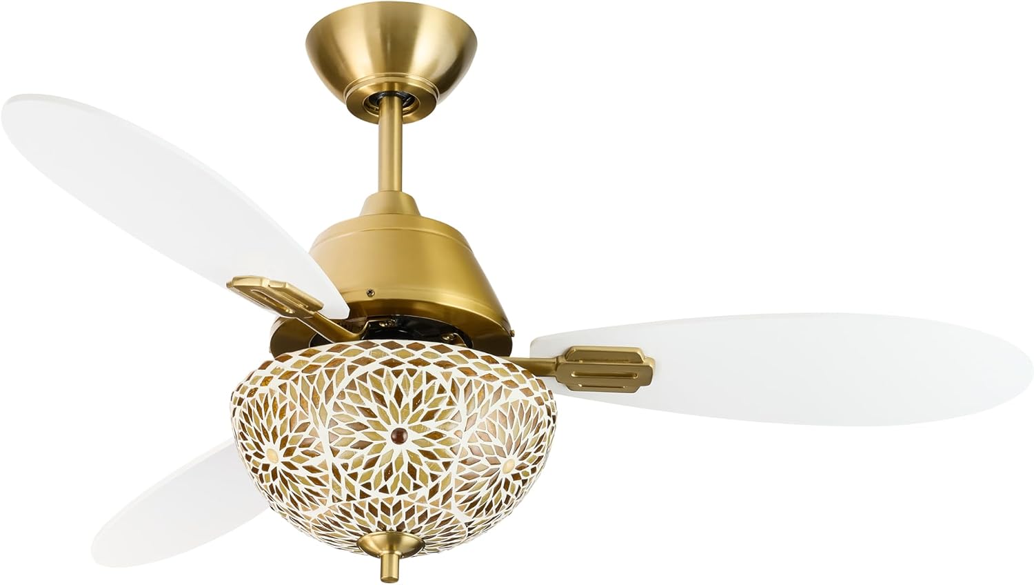 RIVER OF GOODS 42' W Pierre LED Indoor Gold and White Mosaic Glass Ceiling Fan with Remote Control