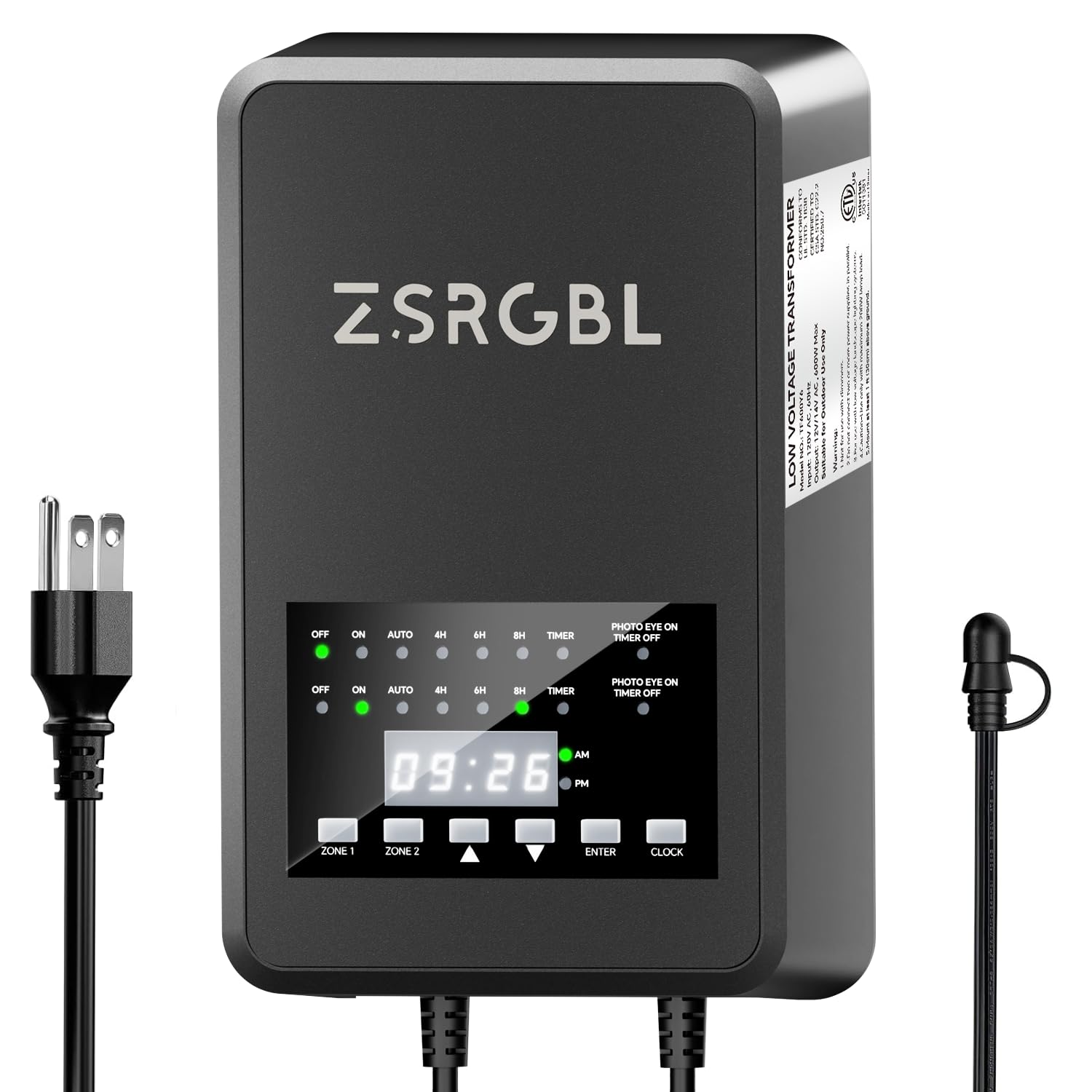 600W Low Voltage Transformer with 2 Zone Independent Control 120V AC to 12/14V AC Outdoor Weatherproof Landscape Lighting Transformer with Photocell Sensor and Timer for Spotlights, ETL Listed