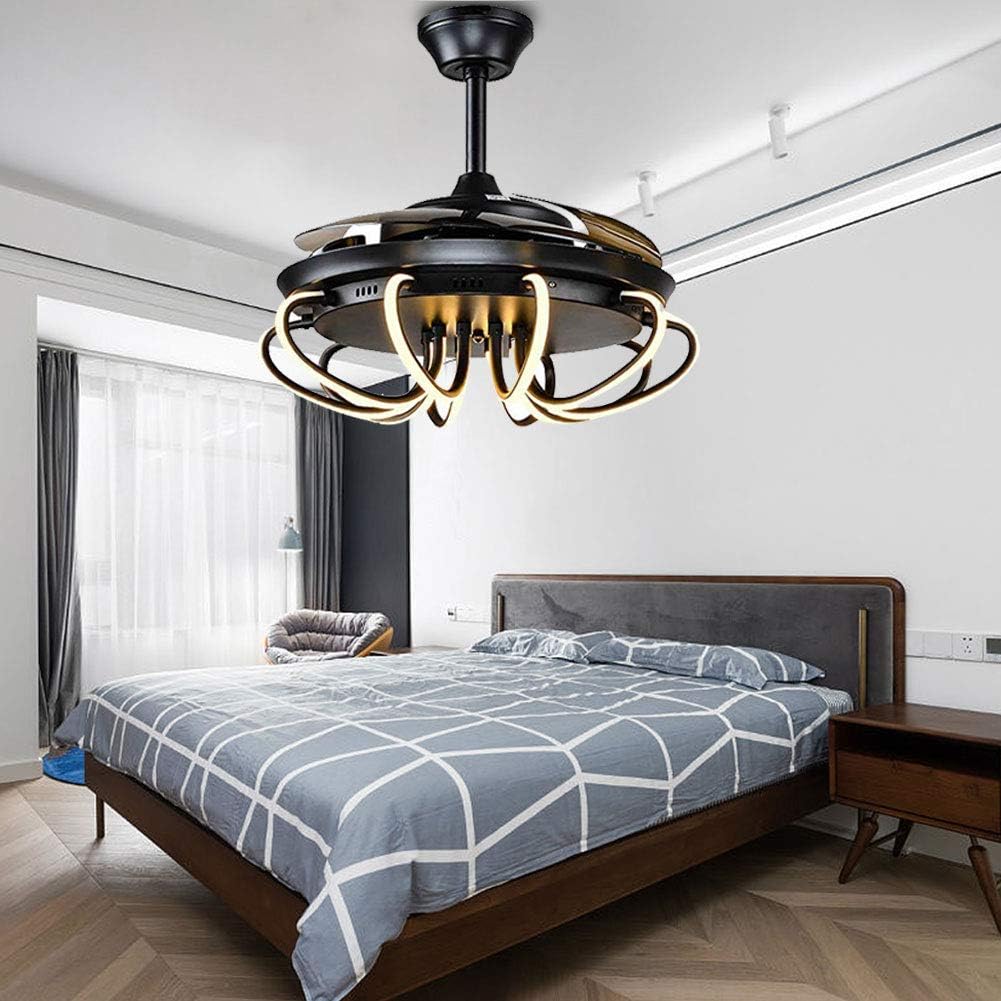 Ceiling Fan with Light 42 Inch Industrial Ceiling Fan Retractable Blades Vintage Cage Chandelier Fan with Remote Control, 5 Edison Bulbs Needed, Not Included, Black (black1)