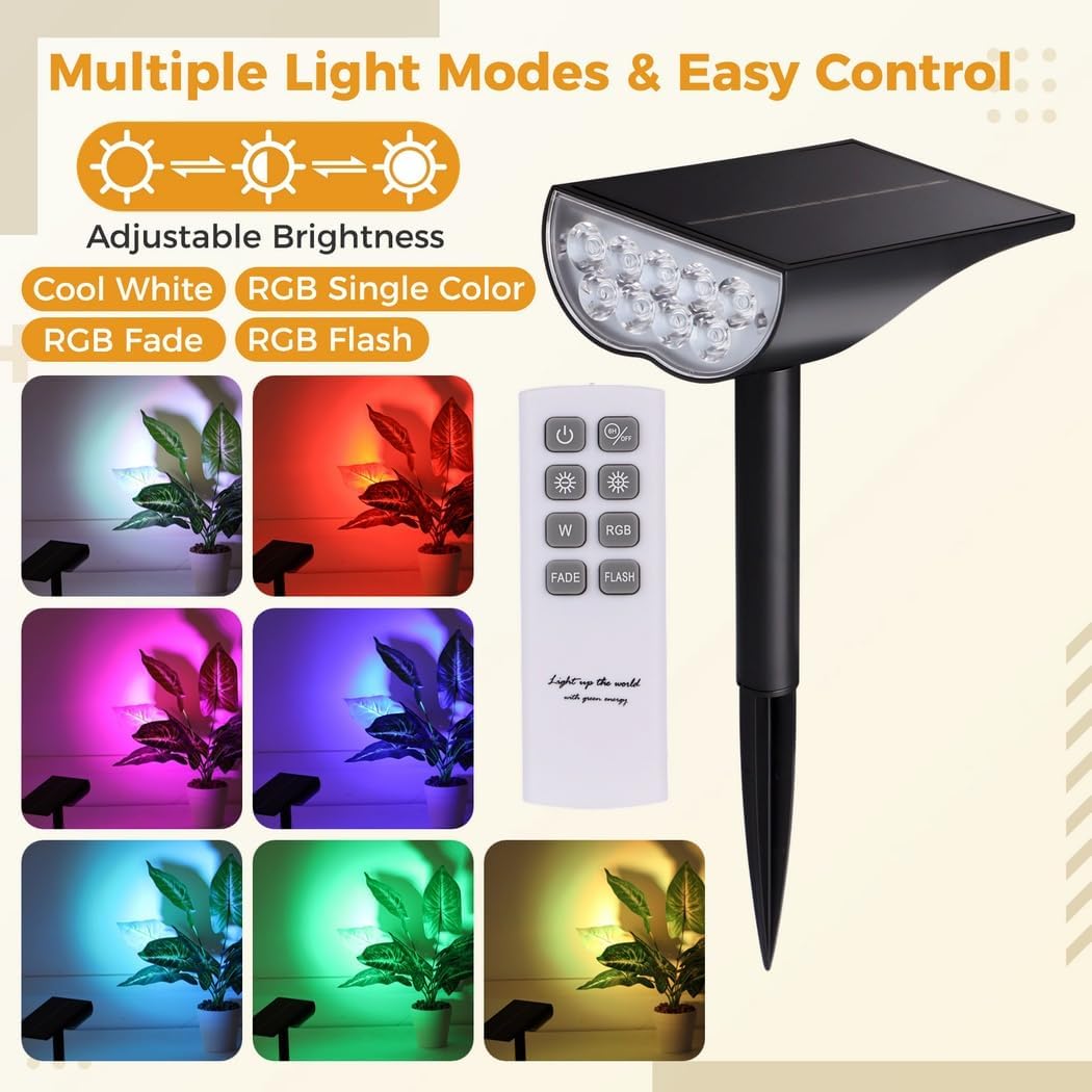 Auto Illuminating Waterproof Led Light, 4 Pcs Solar Color-Changing Spotlight, Outdoor In-Ground Patio Light with Remote Control for Yards, Parks, Lawns